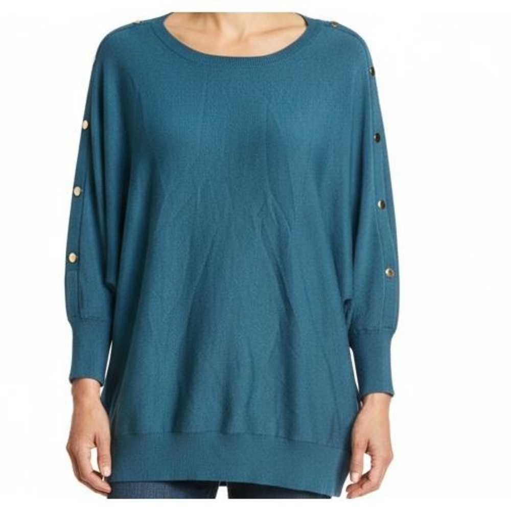POPPY & WHIMSY Sweater Womens Size 2X Teal Pullover Button Accents Cozy Chic